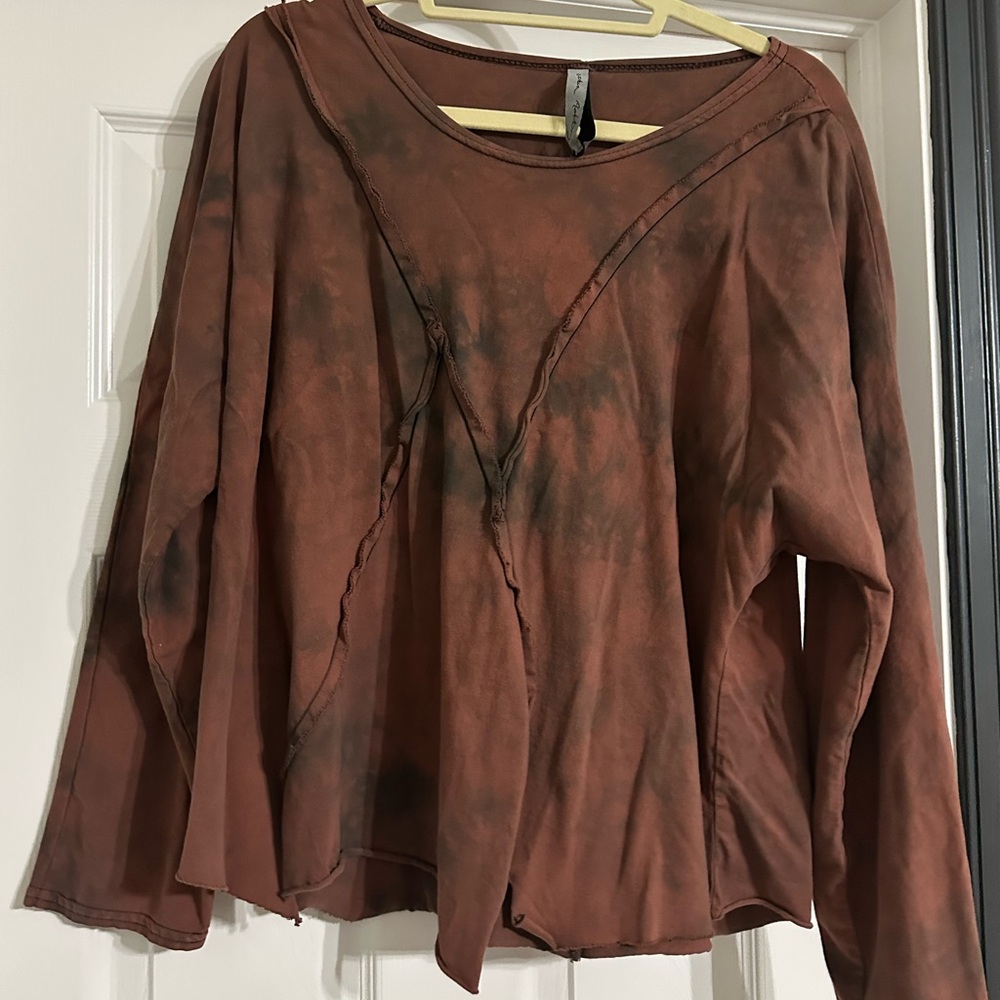 Brown Asymmetrical Long Sleeve Blouse